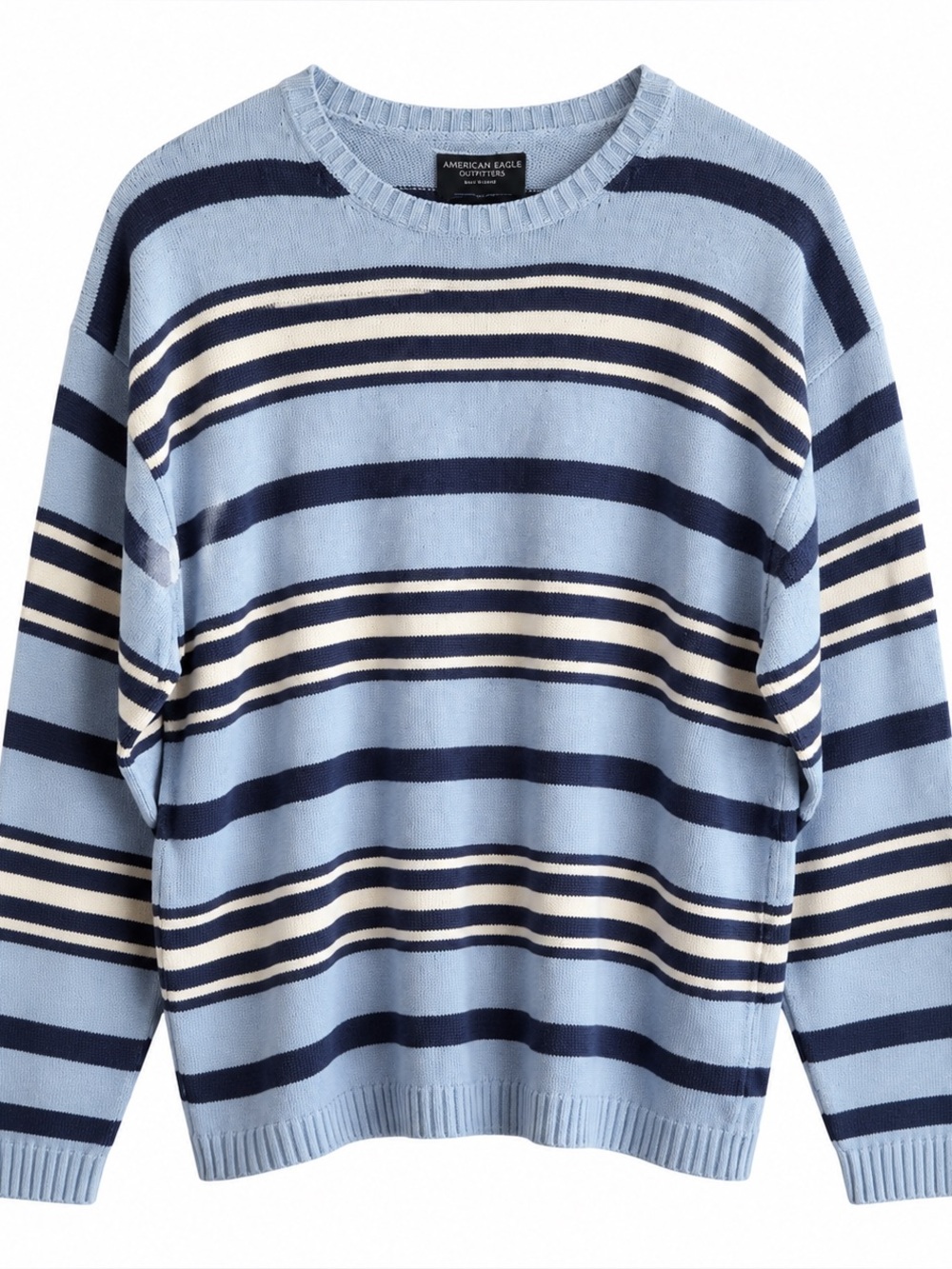 American Eagle Vintage Striped Linen Cotton Crewneck Sweater Large Unisex Preppy
